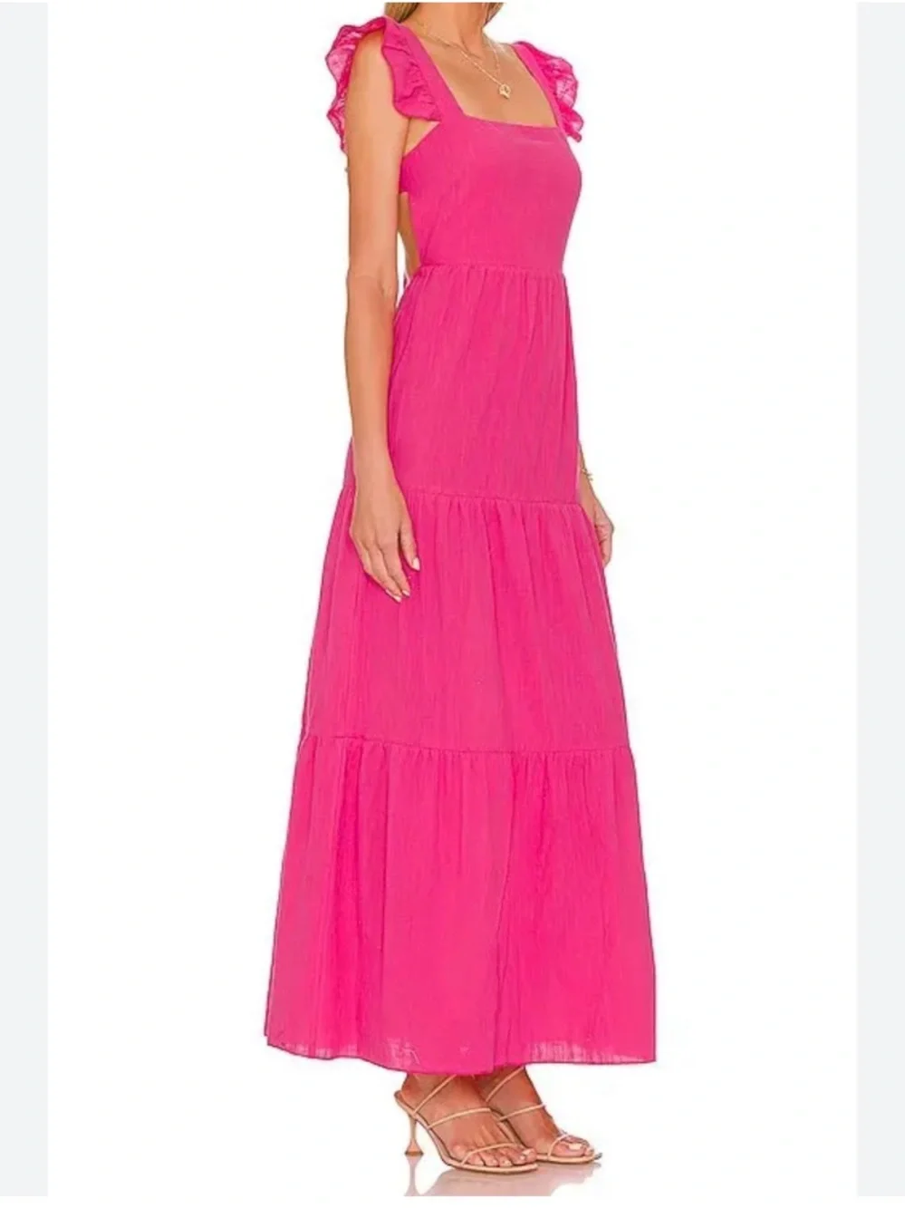 Pink Square-Neck Tiered Maxi Dress - Picture 2 of 4